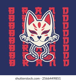 kitsune mask illustration, Japanese traditional mask, kitsune, kabuki, bunny, fox, logo icon vector illustration