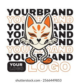 kitsune mask illustration, Japanese traditional mask, kitsune, kabuki, bunny, fox, logo icon vector illustration