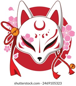 Ilustración de máscara de Kitsune con algo de sakura