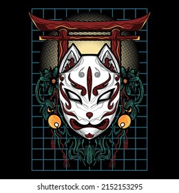 Kitsune Mask Japan Steetwear Design Vector Illustration