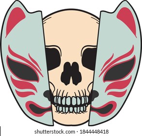 kitsune mask japanese illustration artwork with concept art