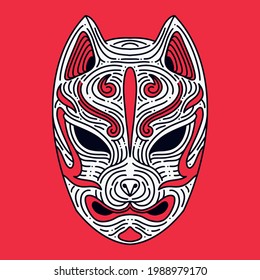 kitsune mask japanese mythology creature icon vector illustration
