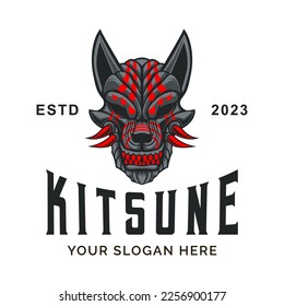 Logo de la máscara de kitsune. Plantilla de mascota vectorial del logotipo de mascota Geisha