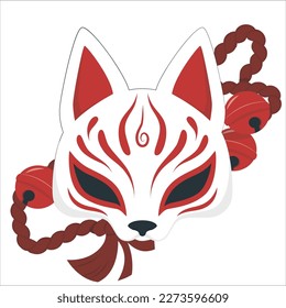 Kitsune mask with sakura flower hand drawn vector illustration. Traditional japanese demon. Tattoo print. Hand drawn illustration for t-shirt print, fabric and other uses.