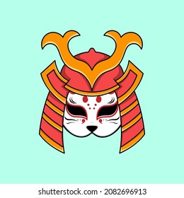 Kitsune mask with samurai helmet illustration