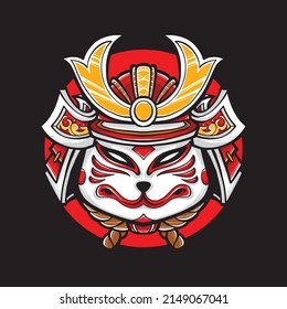 kitsune mask with samurai helmet vector