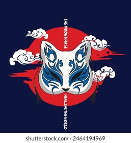 kitsune mask sticker and t shirt design vector design