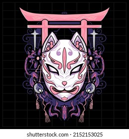 Kitsune Mask Streetwear Design Illustration