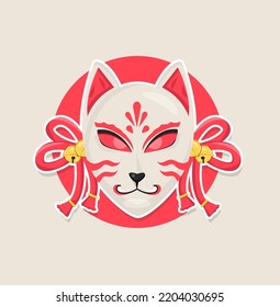 kitsune mask with sword cartoon character.