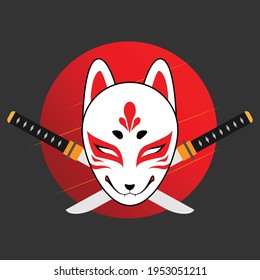 kitsune mask vector design for logo