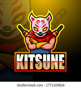 Kitsune ninja mascot esport logo design