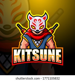 Kitsune ninja mascot esport logo design