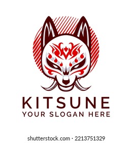 Kitsune Samurai Head Japanesee Wolf Logo vector illustration