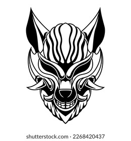 Kitsune Vector. Japan Kitsune Wolf Head Black And White Mask Fox Logo vector illustration