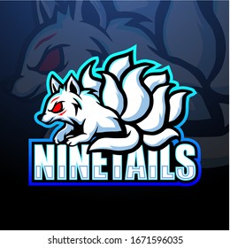 Kitsune white fox nine tails mascot esport logo design