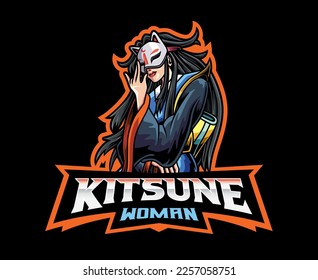 Kitsune Woman Mascot Logo Design. Mythical Kitsune Woman Vector Illustration