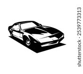 Kitt knight rider car. vintage car logo silhouette. isolated white background view from side. Best for logo, badge, emblem, icon, sticker design