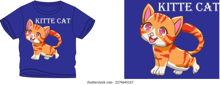 kitte cat t-shirt design background color is a blue and t-shirt color is a blue beautiful color and beautiful design