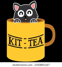 Kit-Tea cute black cat t-shirt design