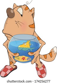 Kitten and an aquarium cartoon