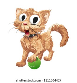 A kitten with a ball. Vector illustration.