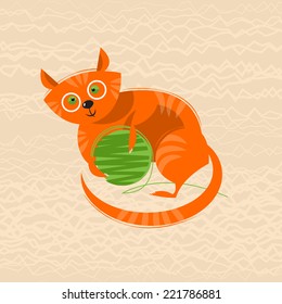 Kitten with a ball of yarn. Vector illustration