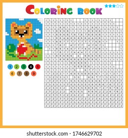 Kitten with balls of yarn. Color by numbers. Coloring book for kids. Colorful Puzzle Game for Children with answer.