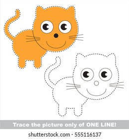 Kitten to be traced only of one line, the tracing educational game to preschool kids with easy game level, the colorful and colorless version.