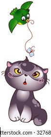 Kitten and bird