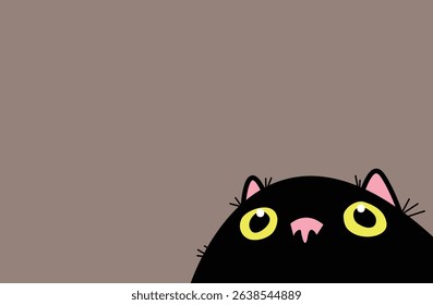 A kitten, black color, head only, at the bottom corner, pet illustration, animal vector, cartoon style, looking or watching, background, cute peeking