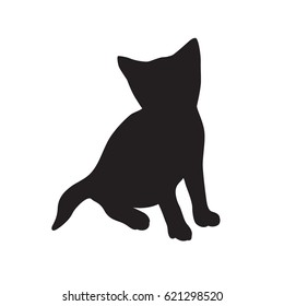 Kitten black silhouette on white background. Vector illustration