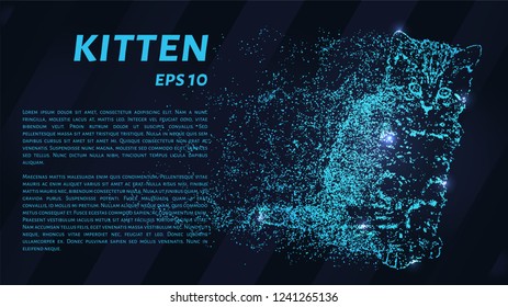 Kitten of blue glowing dots. Kitten concept design