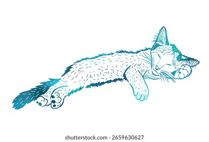 Kitten blue sleeps graphics. hand drawing. Not AI, Vector illustration