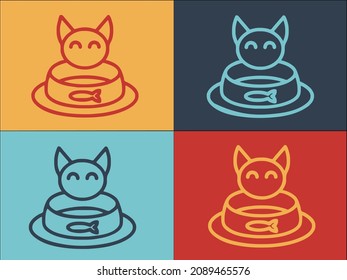 Kitten Bowl Logo Template, Simple Flat Icon of cat,kitten,bowl cat,kitten,bowl