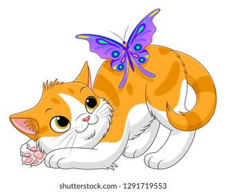Kitten and butterfly
