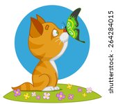 kitten and butterfly. Vector illustration 