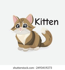 Kitten Cartoon Vector Illustration for Kids Learning, Posters, Cards, and Sublimation Prints on White Background