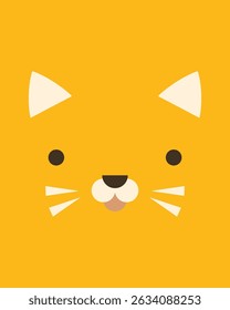 Kitten or cat character. Cartoon cute face of animal for baby card, poster, room decoration, printing on fabric, postcard, wrapping paper. Vector illustration for applique or embroidery