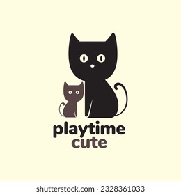 kitten and cat family mother cute mascot cartoon playing modern logo vector icon illustration