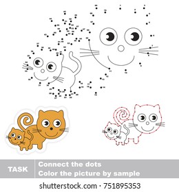 Kitten and Cat Pet Mother and her Animal Infant . Dot to dot educational game for kids.