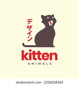 kitten cat pets roar cute minimal simple flat mascot cartoon logo icon vector illustration