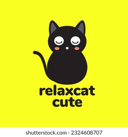 kitten cat relax cute sleep mascot cartoon simple minimal logo vector icon illustration