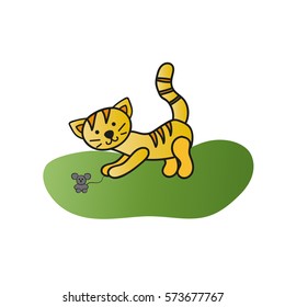 Kitten caught a mouse vector