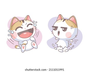 Kitten characters with various emotions laugh and run