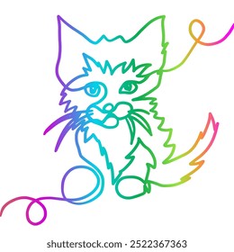 Kitten colored graphics object one line . hand drawing. Not AI, Vector illustration.