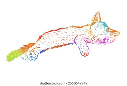 Kitten colored sleeps graphics. hand drawing. Not AI, Vector illustration