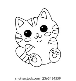 Kitten - coloring book element. Hand drawn black and white vector illustration.