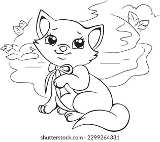 kitten comic animal character coloring book page