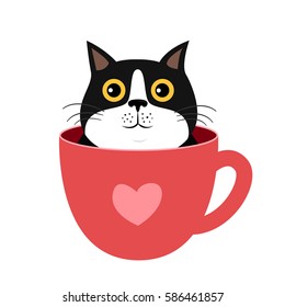 Kitten in cup. Vector illustration for T-shirt print, banner, logo.