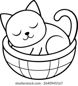 kitten curled up in a basket